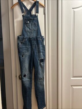 ZANADI Classic Blue Distressed Denim Overalls - Women
